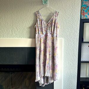 Floral pleated chiffon midi dress